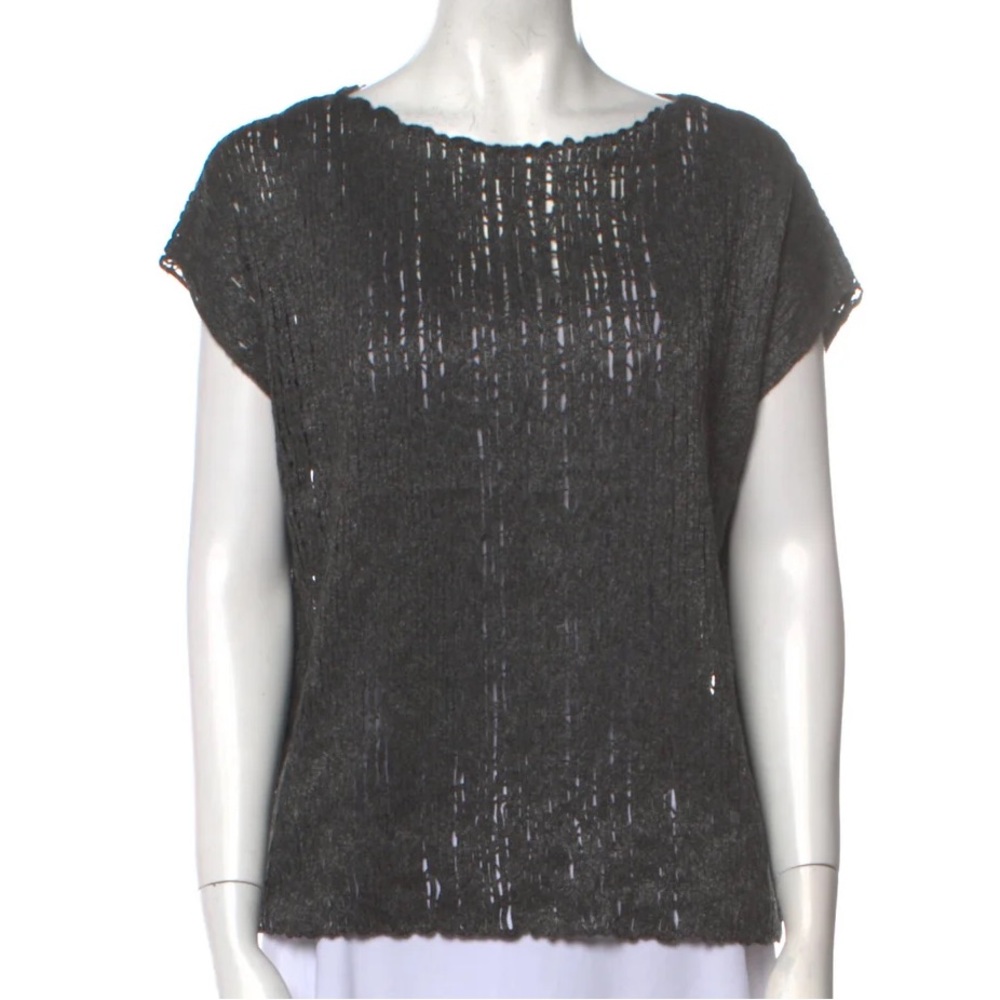 Brunello Cucinelli M Gray Scoop Neck Short Sleeve Shirt Textured